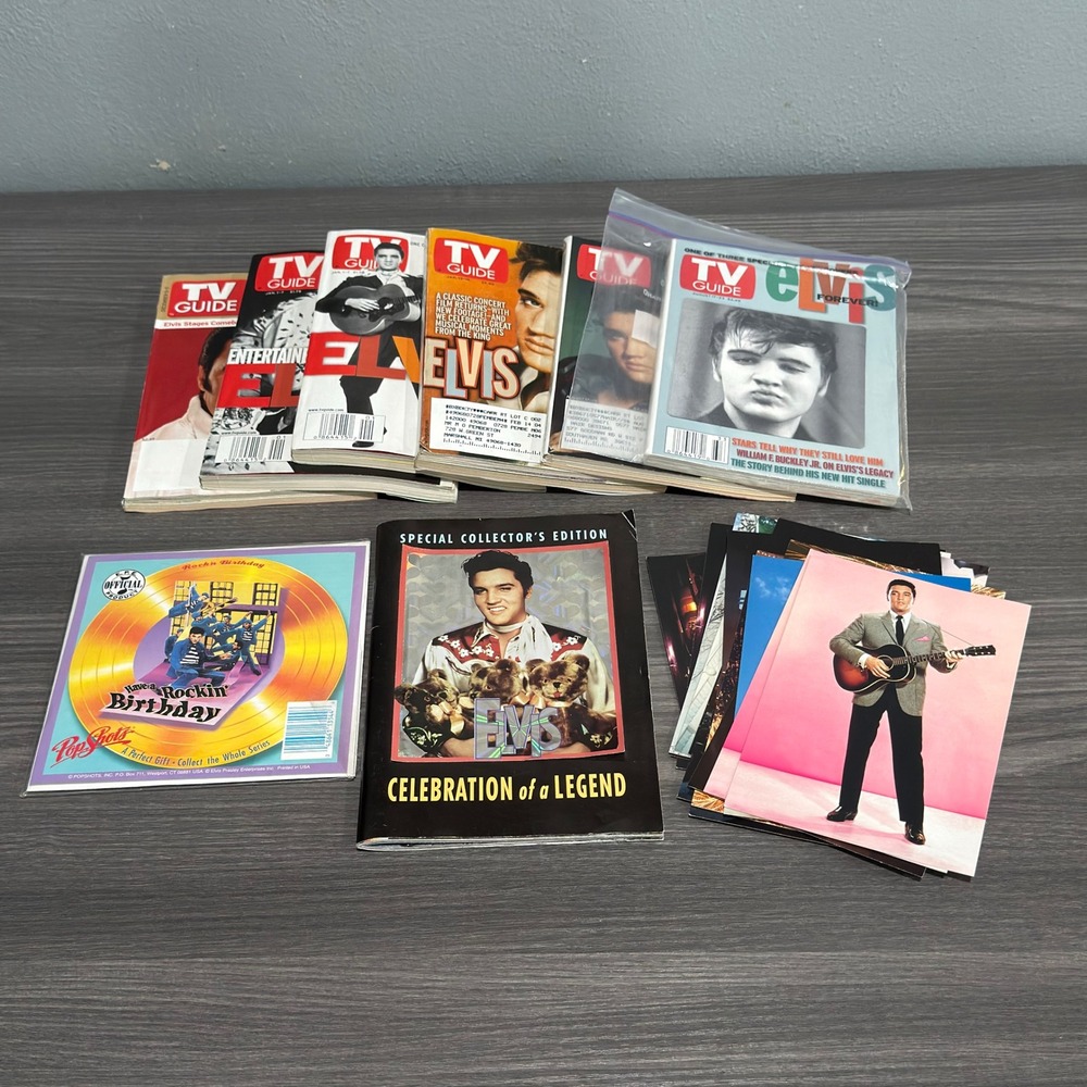 Vtg Elvis Presley Memorabilia Lot TV Guide‎ Magazines Postcards Graceland 29pc